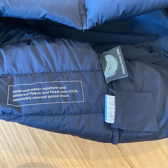 Aritzia Babaton Reza Navy Quilted 100% Goose Down Puffer Jacket Fisherman Scandi - Picture 9 of 12